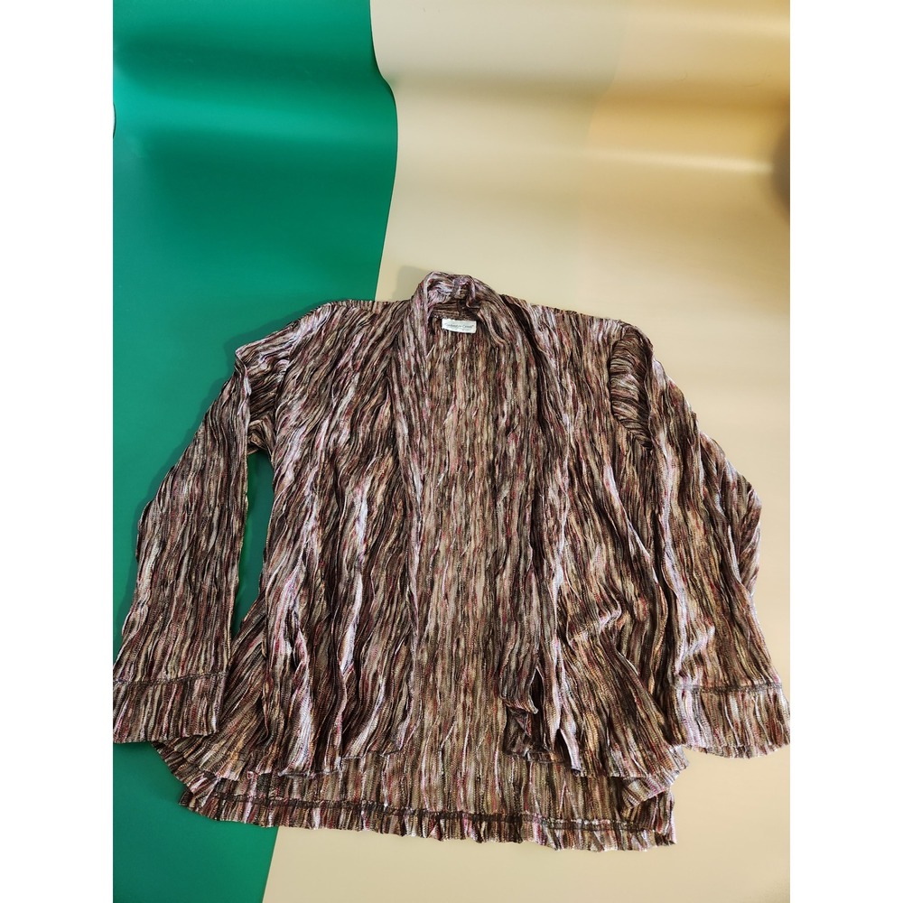 Coldwater Creek Cardigan Women Medium Brown Space Dye Plissé Open Front Knit